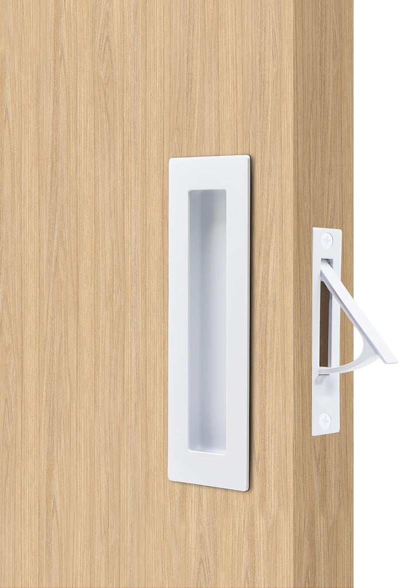 Dontay Pocket Door Pull Handle, 304 Stainless Steel, Rectangle Recessed Flush Finger Pulls & Edge Spring Pull, No Lock,Hardware Set for More Than 1-1/8” Thickness Sliding Door (1 Set,White,6'') - Image 1